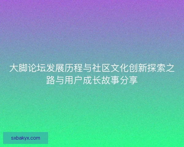 大脚论坛发展历程与社区文化创新探索之路与用户成长故事分享